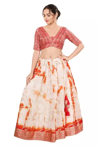 Orange Multi Padded Brocade V Neck Blouse