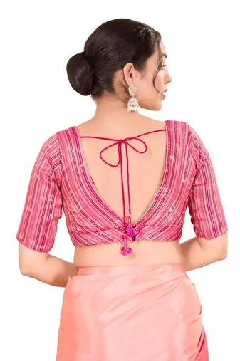 Purple Multi Padded Brocade V Neck Blouse