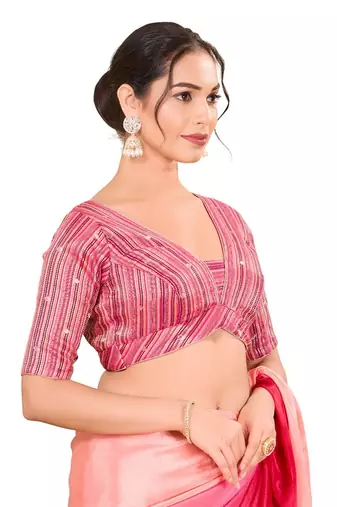 Purple Multi Padded Brocade V Neck Blouse