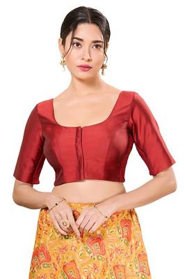 Maroon Padded Taffeta Silk Round Neck Blouse 1