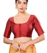 Maroon Padded Taffeta Silk Round Neck Blouse