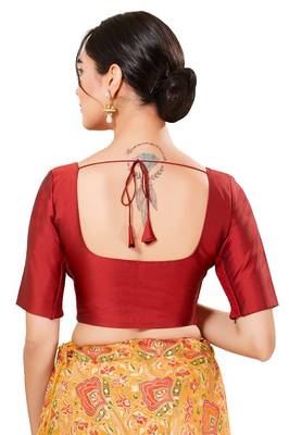 Maroon Padded Taffeta Silk Round Neck Blouse 2
