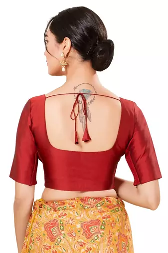 Maroon Padded Taffeta Silk Round Neck Blouse