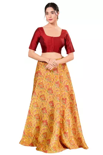 Maroon Padded Taffeta Silk Round Neck Blouse
