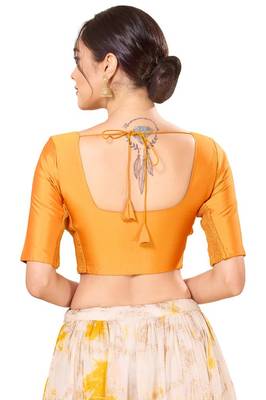 Mustard Padded Taffeta Silk Round Neck Blouse 2