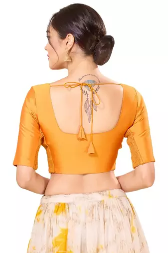 Mustard Padded Taffeta Silk Round Neck Blouse