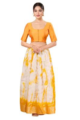 Mustard Padded Taffeta Silk Round Neck Blouse 4