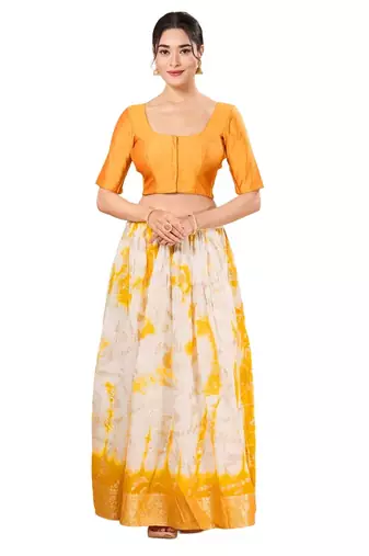 Mustard Padded Taffeta Silk Round Neck Blouse