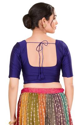 Royal Blue Padded Taffeta Silk Round Neck Blouse 2