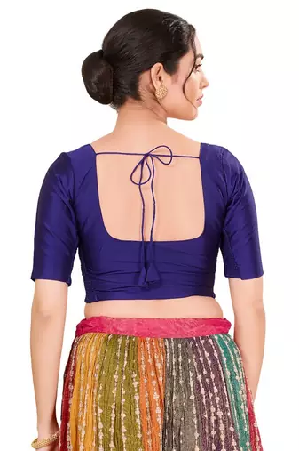Royal Blue Padded Taffeta Silk Round Neck Blouse