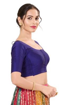 Royal Blue Padded Taffeta Silk Round Neck Blouse 3