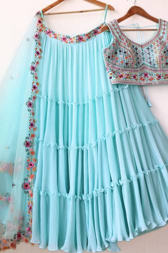  Sky Blue Faux Georgette Lehenga Choli
