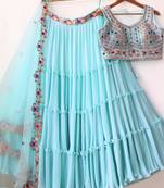  Sky Blue Faux Georgette Designer Lehenga Choli