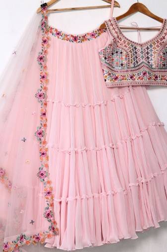  Light Pink Faux Georgette Lehenga Choli in