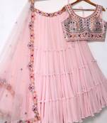  Light Pink Faux Georgette Designer Lehenga Choli in