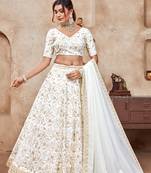 Off-White Silk Golden Embroidered Lehenga Choli Set for Ceremonies