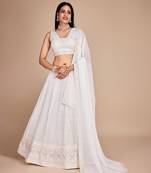 White Faux Georgette  Embroidered Sequins Work Lehenga Choli