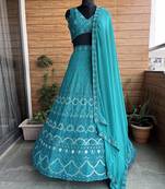  Teal Embroidered Faux Georgette Lehenga Choli