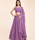 Purple Faux Georgette Embroidered Trendy Lehenga Choli