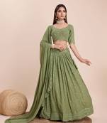 Faux Georgette Green Embroidered Trendy Lehenga Choli