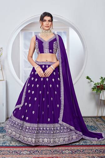 Purple Embroidered Faux Georgette Lehenga Choli