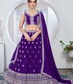 Purple Embroidered Faux Georgette Designer Lehenga Choli