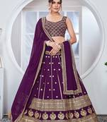 Purple Faux Georgette Embroidered Trendy Lehenga Choli
