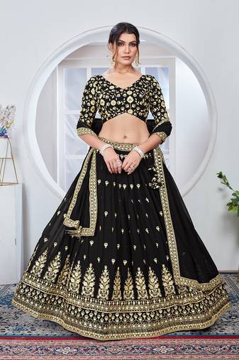Black Faux Georgette Embroidered Trendy Lehenga Choli