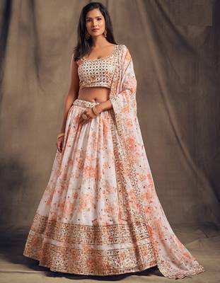 Faux Georgette White Embroidered Trendy Lehenga Choli 1