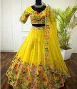 Georgette Embroidered Yellow Designer Lehenga Choli