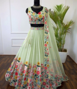 Georgette Embroidered Light Green Designer Lehenga Choli
