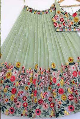 Georgette Embroidered Light Green Lehenga Choli 2