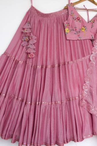 Vichitra Silk Blend pink Embroidered Trendy Lehenga Choli