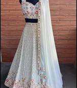 Faux Georgette Embroidered Light Pista Trendy Lehenga Choli