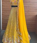 Faux Georgette Embroidered Mustard Trendy Lehenga Choli