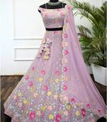 Light Purple Embroidered Faux Georgette Designer Lehenga Choli