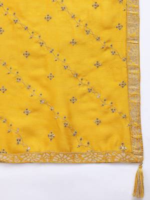 mustard color embroidered silk blend styles kurta palazzo with dupatta 6