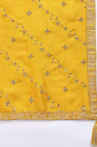 mustard color embroidered silk blend styles kurta palazzo with dupatta