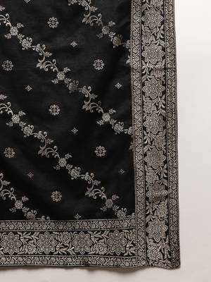 black color woven design poly chanderi styles kurta trouser with dupatta 6