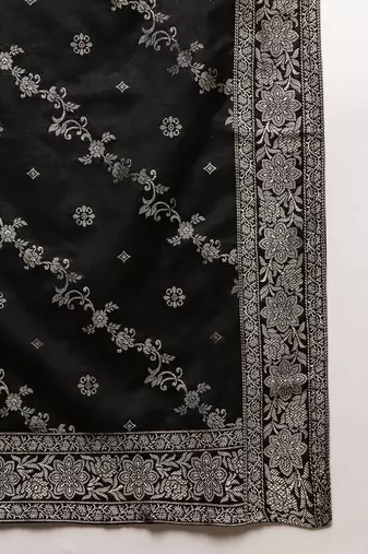 black color woven design poly chanderi styles kurta trouser with dupatta