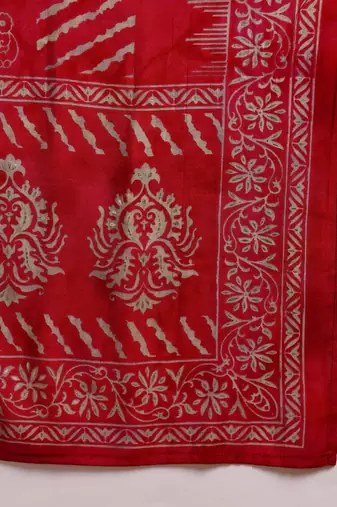 maroon color printed polyester styles kurta trouser with dupatta