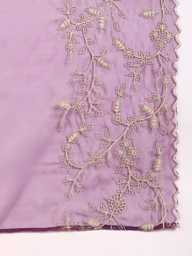 Purple Polyester Threadwork Anarkali Suit