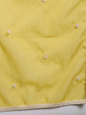women yellow silk blend solid embroidered anarkali kurta palazzos with dupatta 6