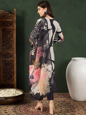 women black rayon blend floral printed straight kurta trouser with dupatta 6