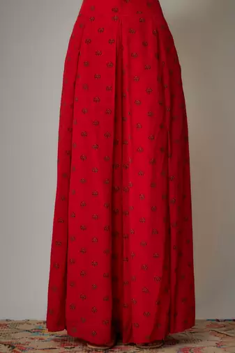 Red viscose hand embroidered & printed cape set