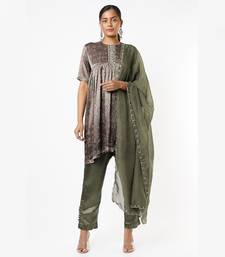 Olive green printed kurta set