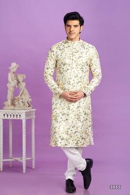 yellow digital print  on semi cotton straight kurta churidar without lining fabric 1