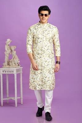 yellow digital print  on semi cotton straight kurta churidar without lining fabric 2