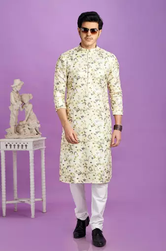 yellow digital print  on semi cotton straight kurta churidar without lining fabric