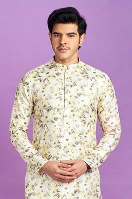 yellow digital print  on semi cotton straight kurta churidar without lining fabric 3
